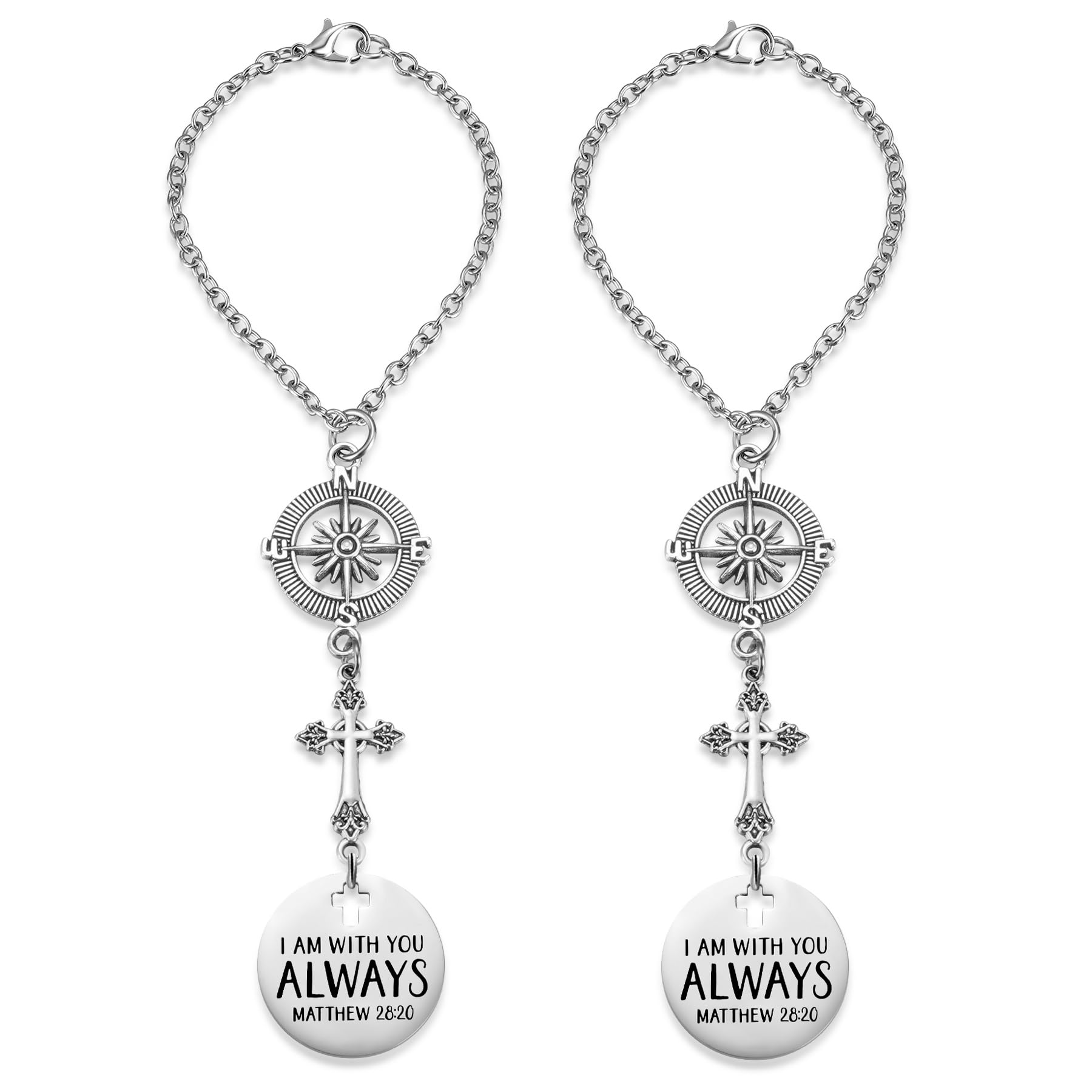 2 Pack Cross Car Charms for Women Men, Guardian Angel Rear View Mirror Decor, Psalm 91:11, Bible Verse, Christian Faith Based Car Accessory, Religious Gift