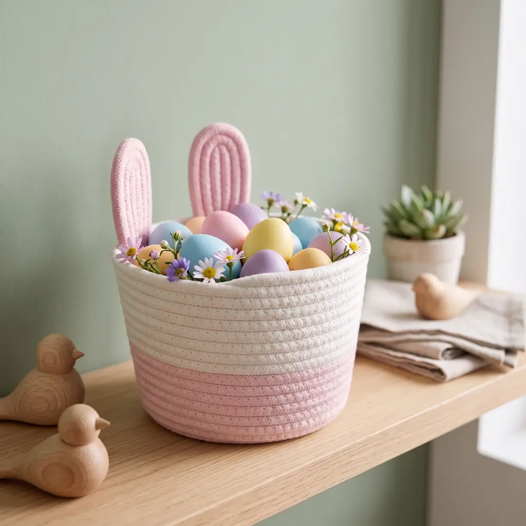 Cute Bunny Easter Basket for Kids Egg Hunting Pink and White image 5