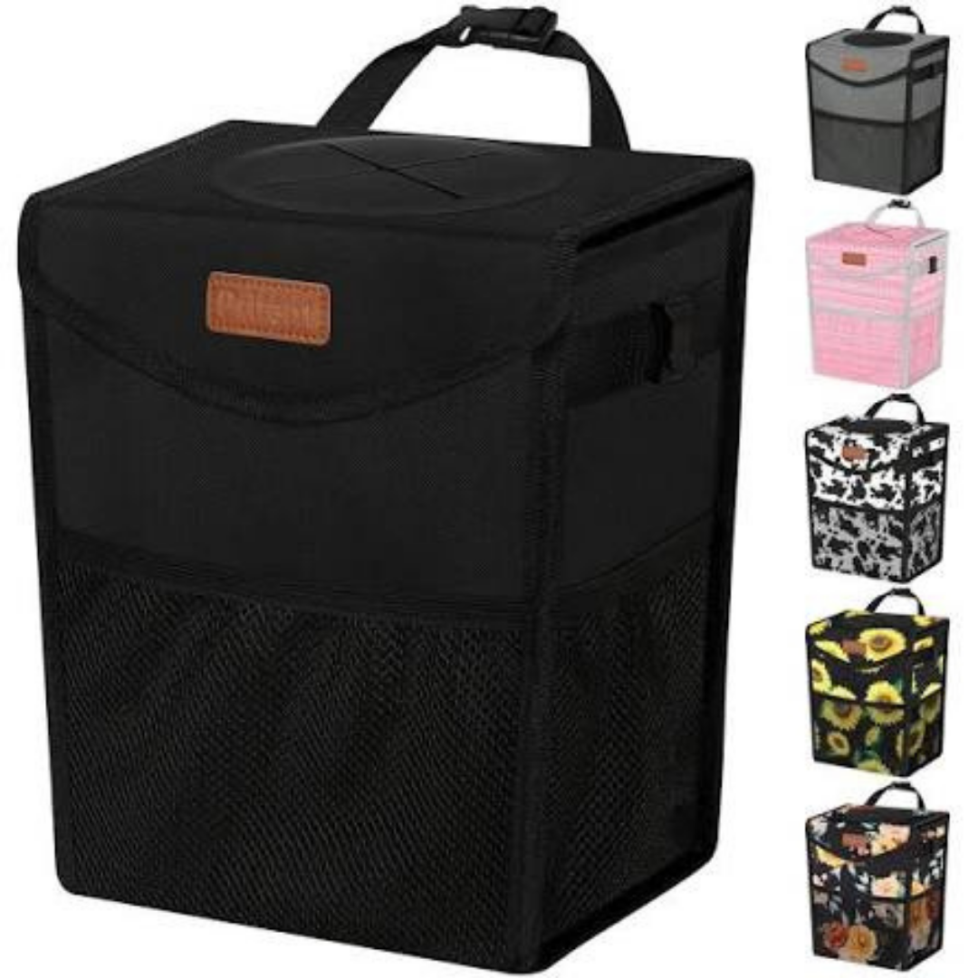 Car Trash Can with Lid Portable Hanging Vehicle Trash Bin
