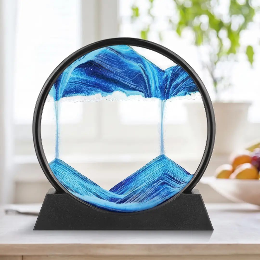 3D Moving Sand Art Picture – 7 Inch Round Glass Liquid Motion Sandscape Desk Decor image 4
