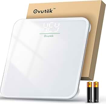 Ovutek Bathroom Scale for Body Weight, Highly Accurate Digital Weighing Machine for People, Upgraded Batteries Included, Compact Size, LED Display, Physician Scale with Sturdy Tempered Glass, 400lb