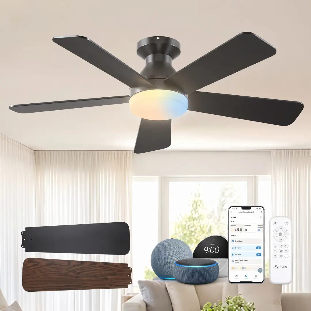 Amico 42 Inch Black Low Profile Ceiling Fan with Light and Remote image 1