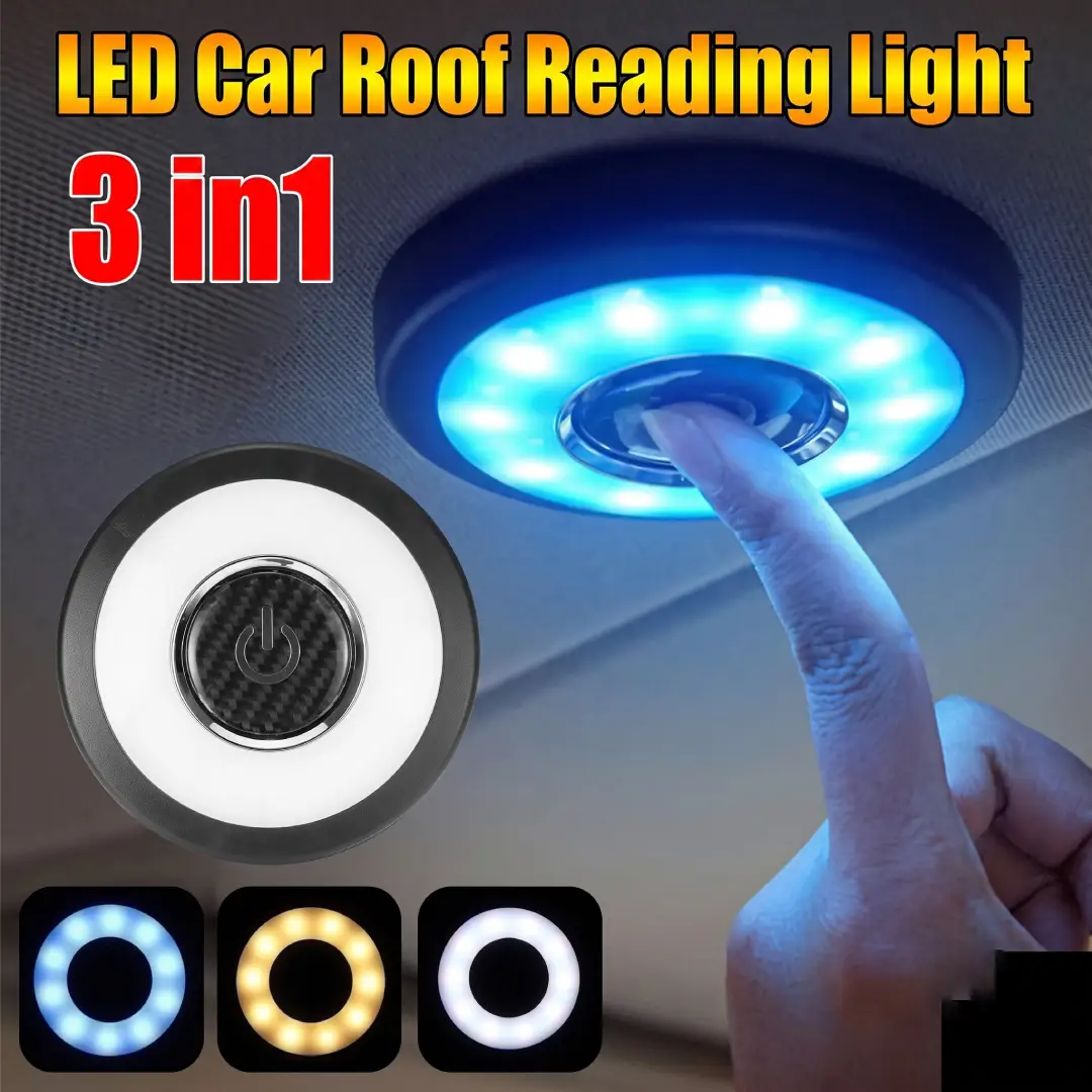 Rechargeable Car Ceiling Roof Light with 3 Color Modes image 1