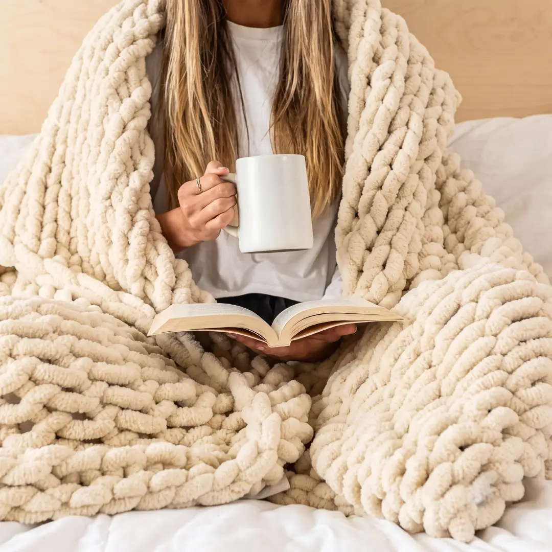 Chunky Knit Throw Blanket 50x60 Soft Chenille Cable Knit Blanket image 7