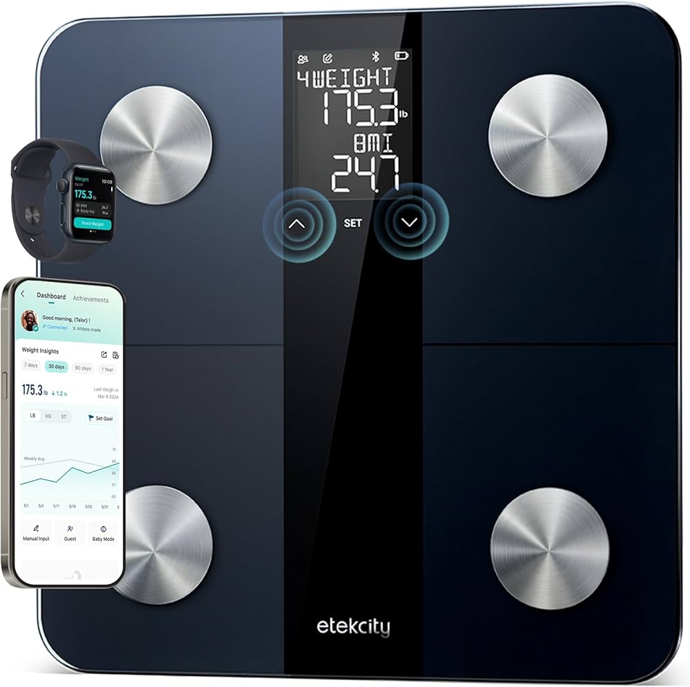 Etekcity Upgraded Smart Scale for Body Weight, FSA&HSA Eligible, Bathroom Digital Scale with BMI, Body Fat, Muscle Mass, 13 Metrics with a Large Display, Support Offline Mode and Apps Connection