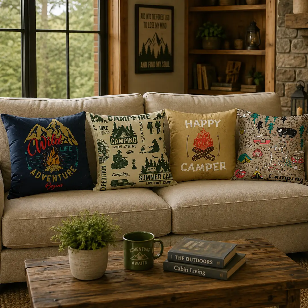 Camping Campfire Throw Pillow Covers 18x18 Set of 4 image 4