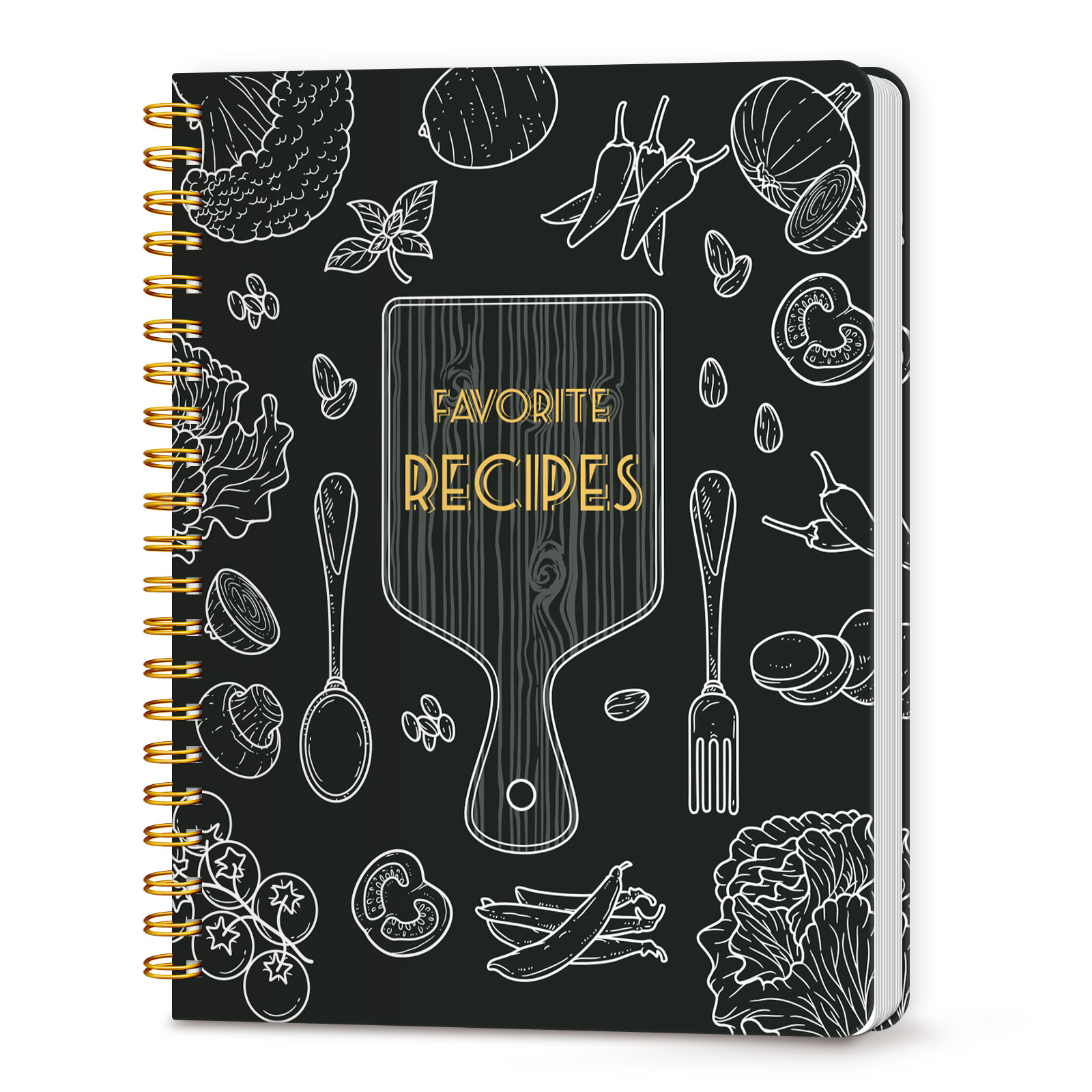 LuBudingJoy Blank Recipe Notebook to Write in Your Own Recipes, Full Page Sprial Hardcover Personal Recipe Organise, Recipe Journal Hold 140 Recipes (Black)