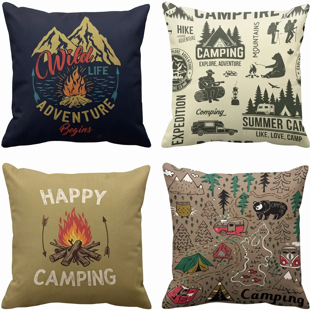 Camping Campfire Throw Pillow Covers 18x18 Set of 4