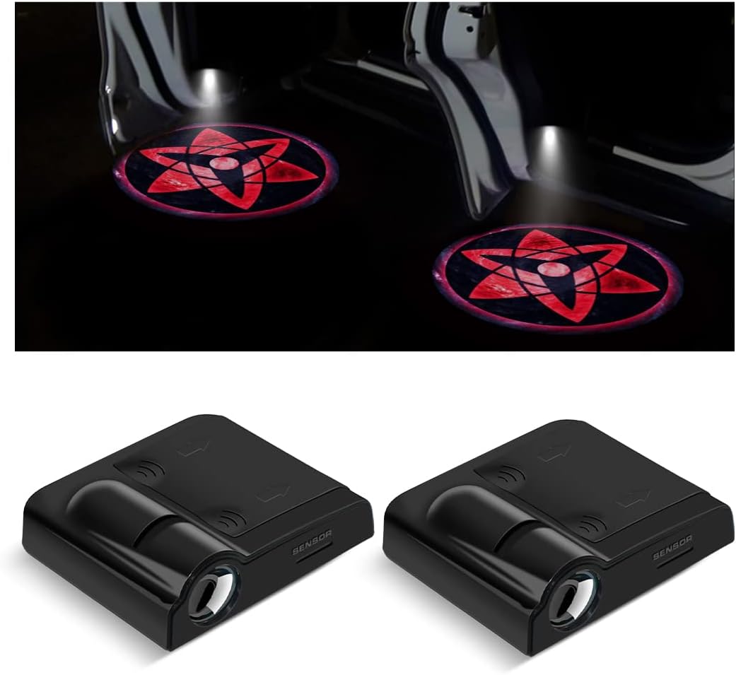 2Pcs Car Door Lights Logo Projector, Wireless LED Car Door Paste Welcome Courtesy Light, Holeless Magnet Sensor Ghost Shadow Welcome Lamp, Naruto Sharingan Light Accessories (Sharingan #1)