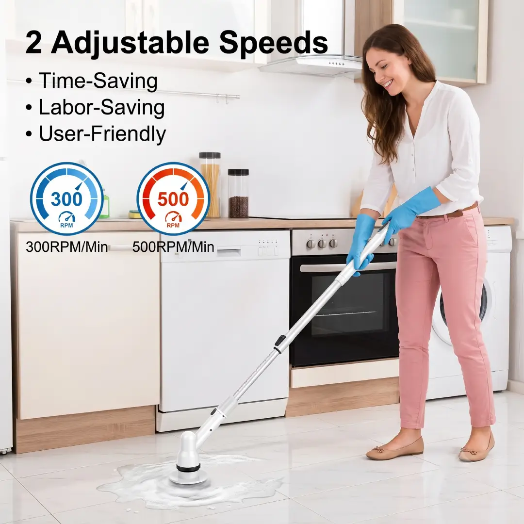 Bomves Cordless Electric Spin Scrubber with 8 Brush Heads image 2