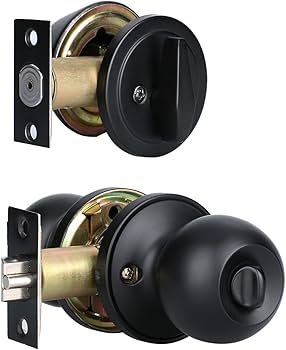 Front Door Lock Set Exterior Door Lock Set with Deadbolt, Single Cylinder Deadbolt Lock and Door Knob Set, Keyed Alike,Matte Black Door Knob and Deadbolt Set(1Pack Set)