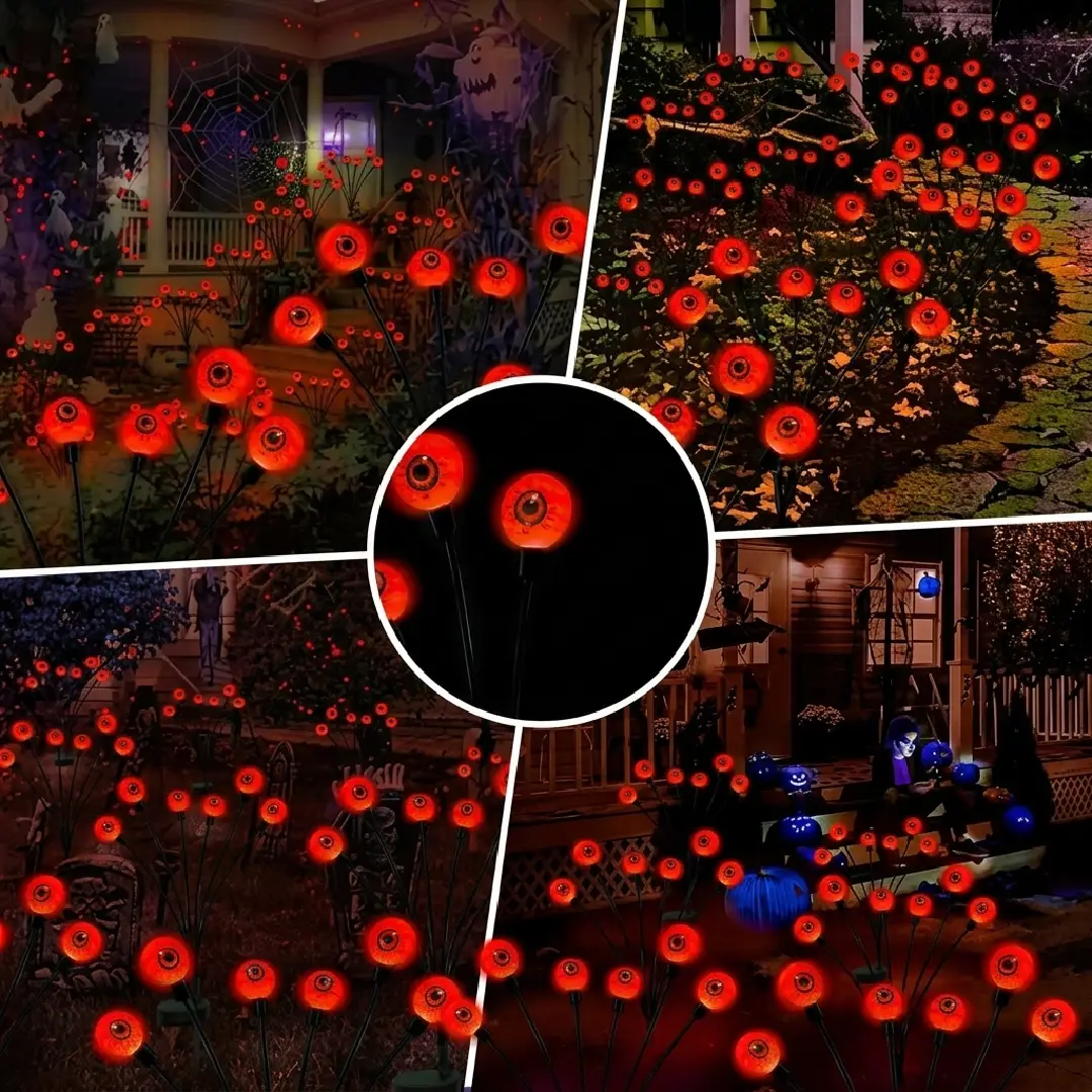 2-Pack Solar Halloween Eyeball Lights – 12 LED Green Outdoor Path Lights image 3