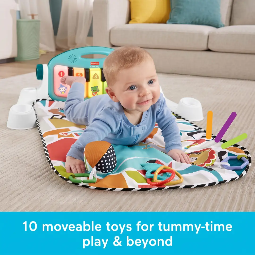 Fisher-Price Glow and Grow Kick & Play Piano Gym – Blue Baby Activity Play Mat image 5