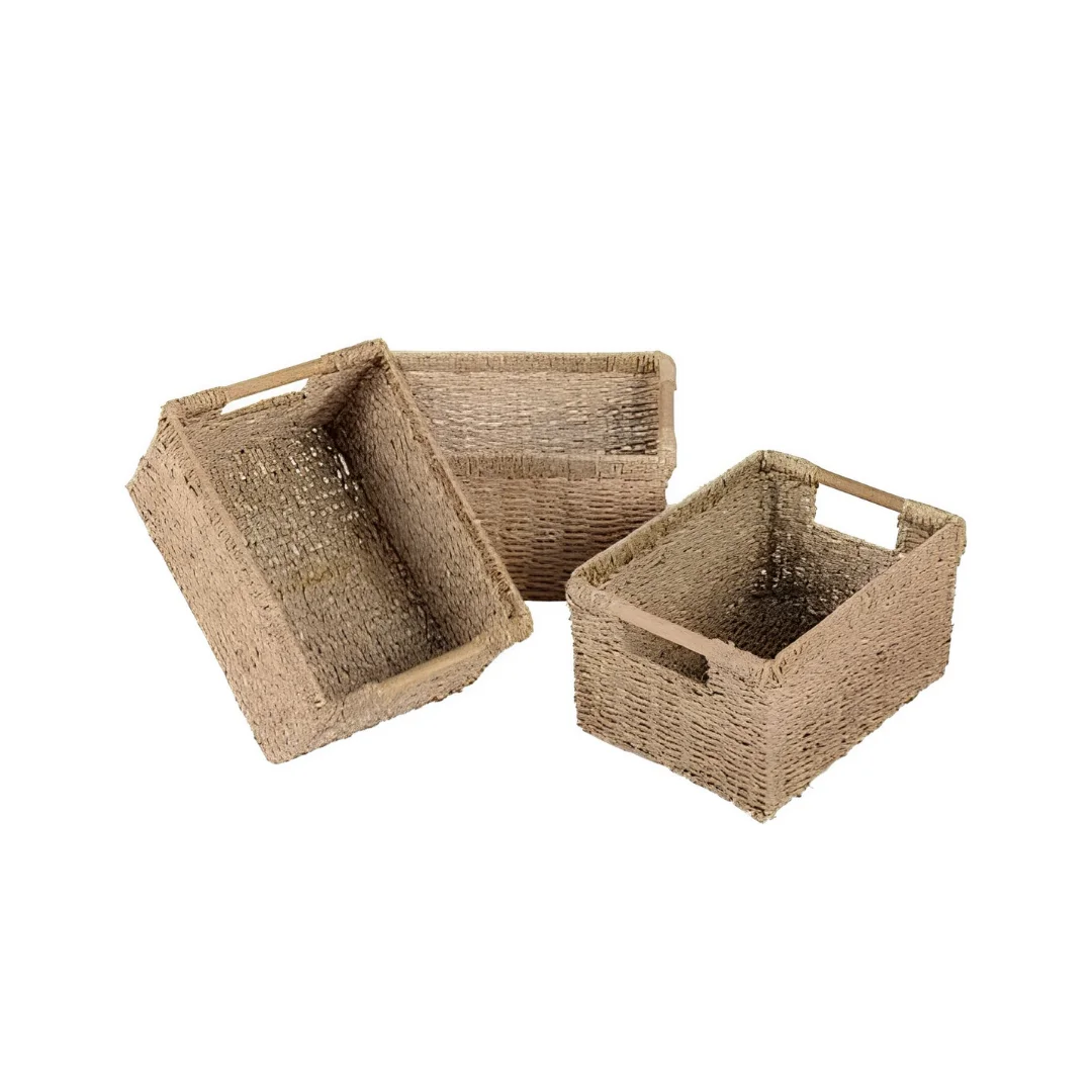 Small Seagrass Woven Storage Baskets for Kitchen and Pantry 3 Set image 1