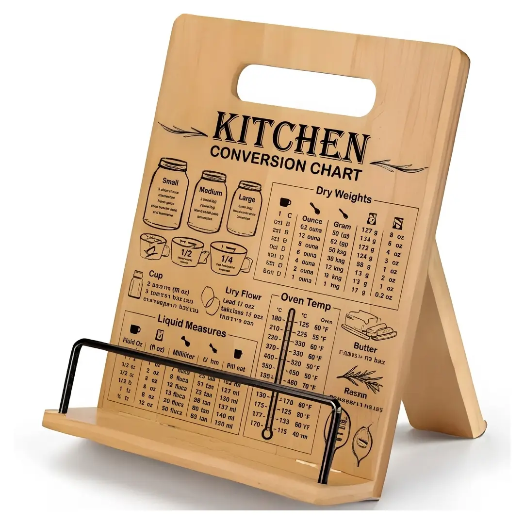 Bamboo Cookbook Stand with Measurement Conversion Chart