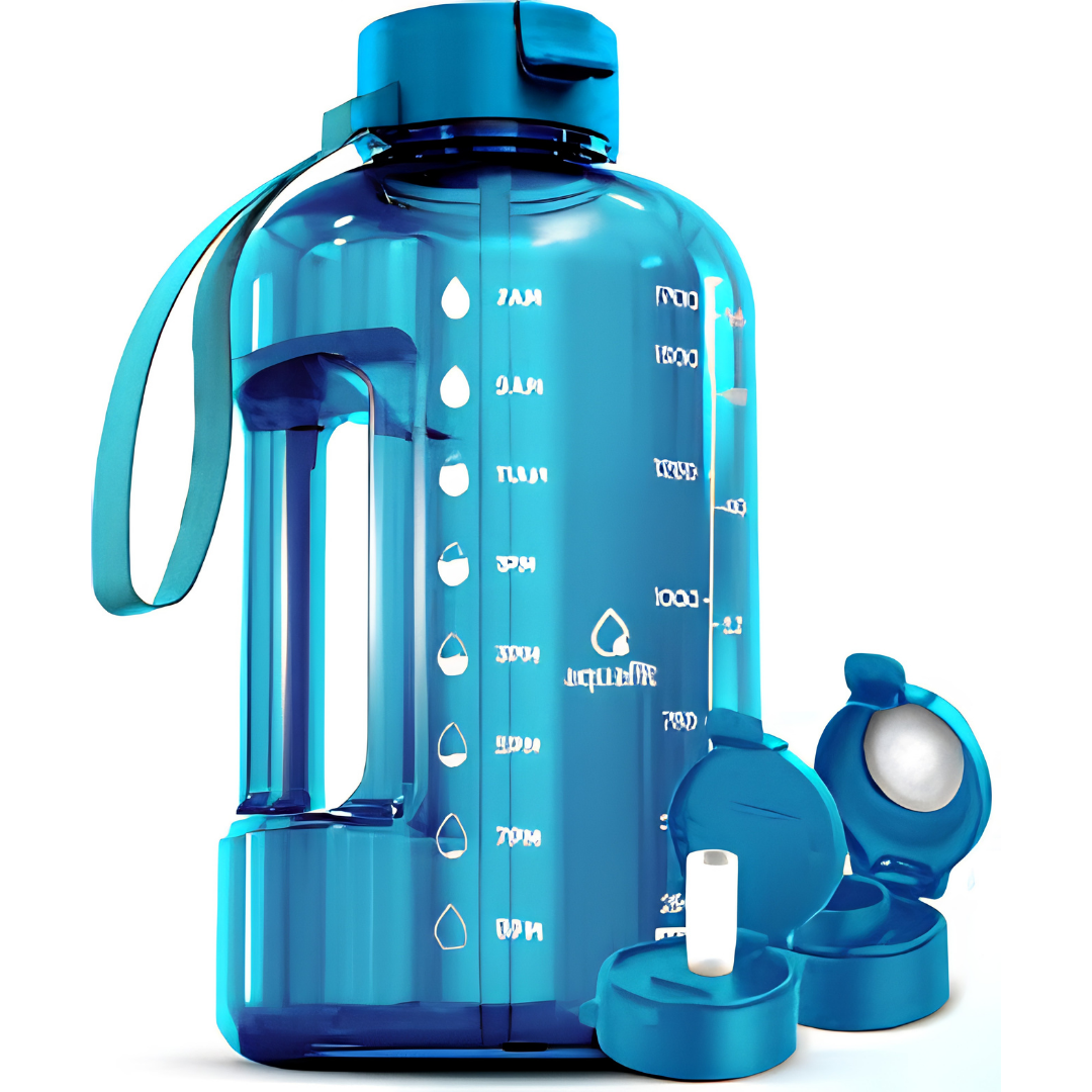 AQUAFIT 64 oz Water Bottle with Time Marker Straw and Chug Lid