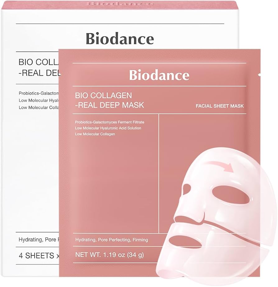 BIODANCE Bio-Collagen Real Deep Mask, Hydrating Overnight Hydrogel Face Mask, Pore Minimizing, Elasticity, Plumping, Travel Essentials & Self Care Gifts for Women, Korean Skin Care | 1.19oz(34g) x 4ea