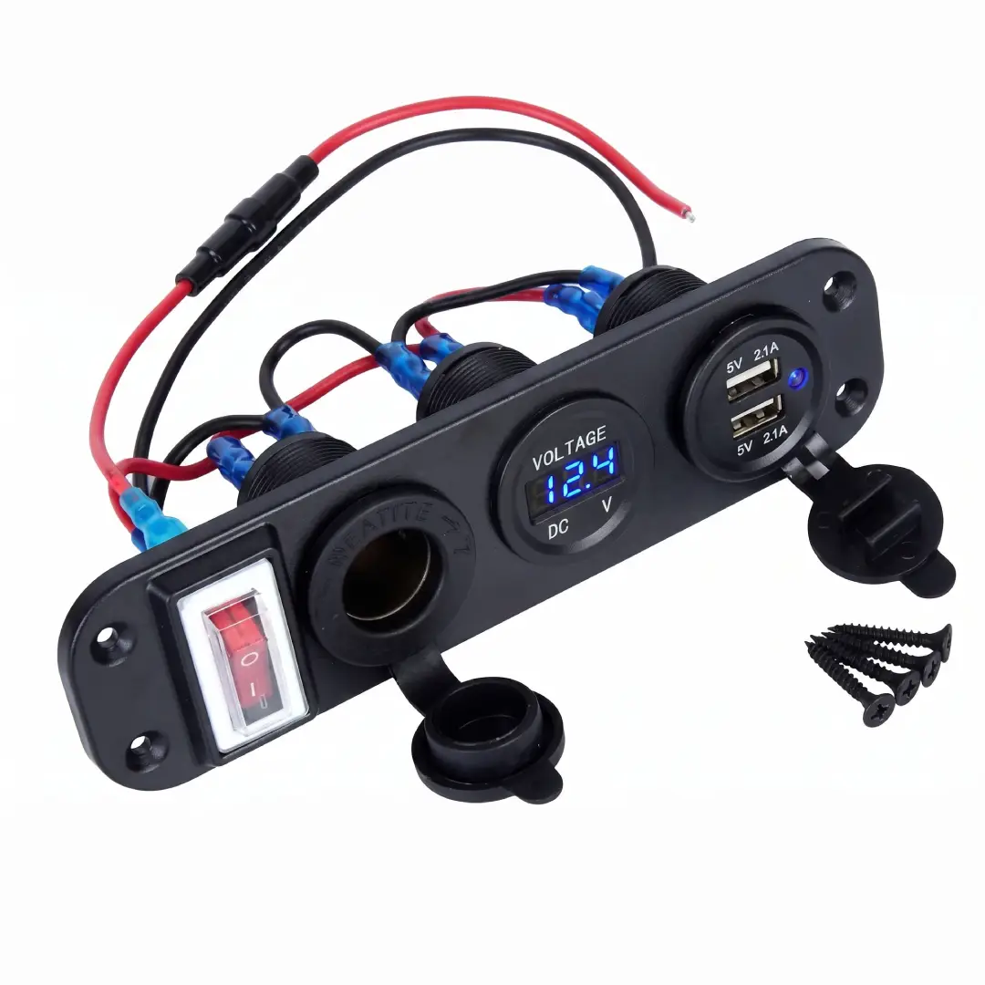 4 in 1 Car Voltmeter USB Charger Adapter with LCD Display