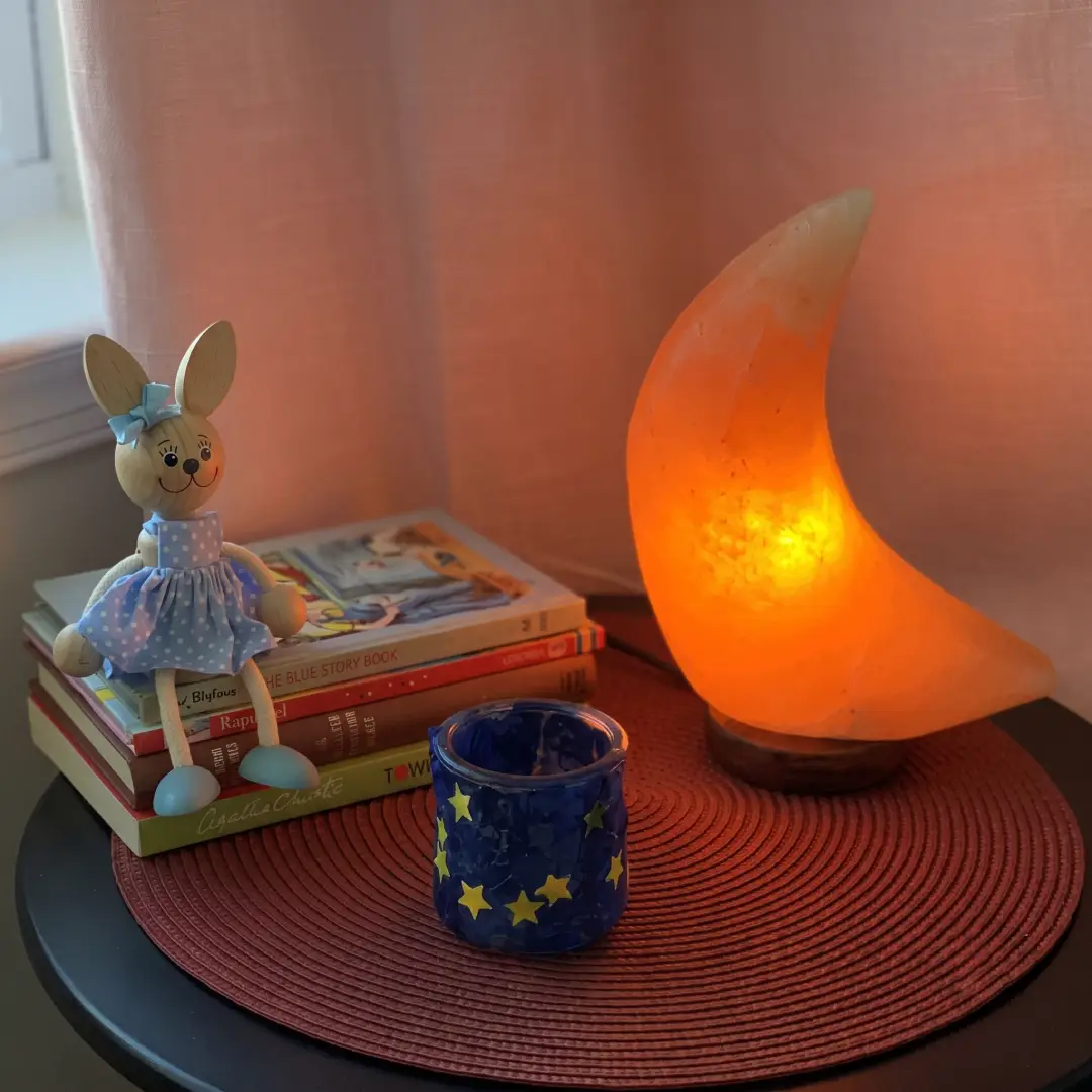 100% Authentic Natural Himalayan Salt Lamp; Hand Carved Moon Pink | Crystal Rock Salt from Himalayan Mountains; Dimmer Cord image 6