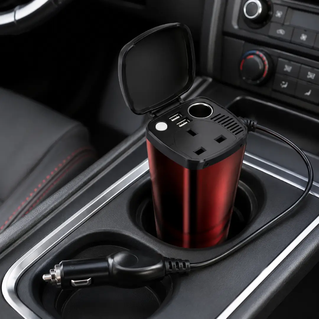 BESTEK 200W Cup Holder Car Power Inverter with Dual USB Ports image 3
