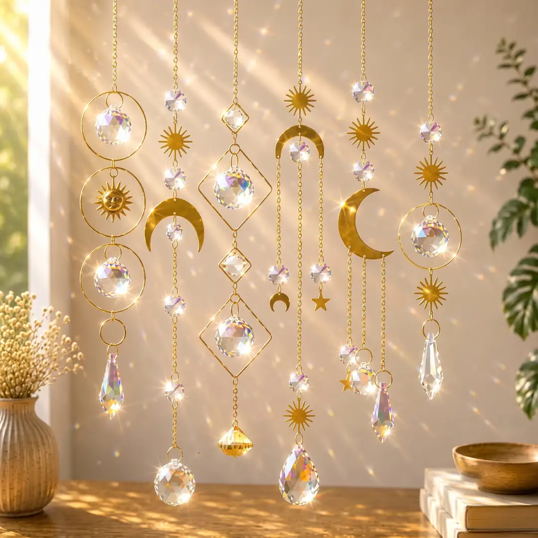 6 Pieces Colorful Crystal Suncatcher Hanging Window Ornaments image 1