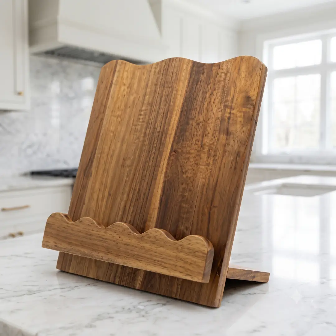 Scalloped Wooden Cookbook Stand for Kitchen Counter
