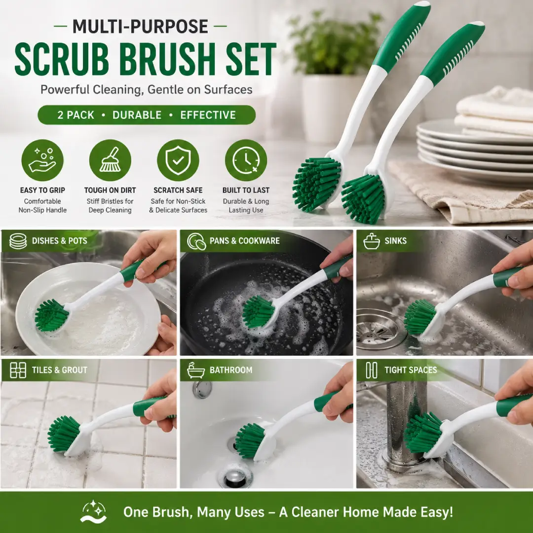 Dish Brush with Handle 2 Pack Kitchen Scrub Brushes for Pots and Pans image 4