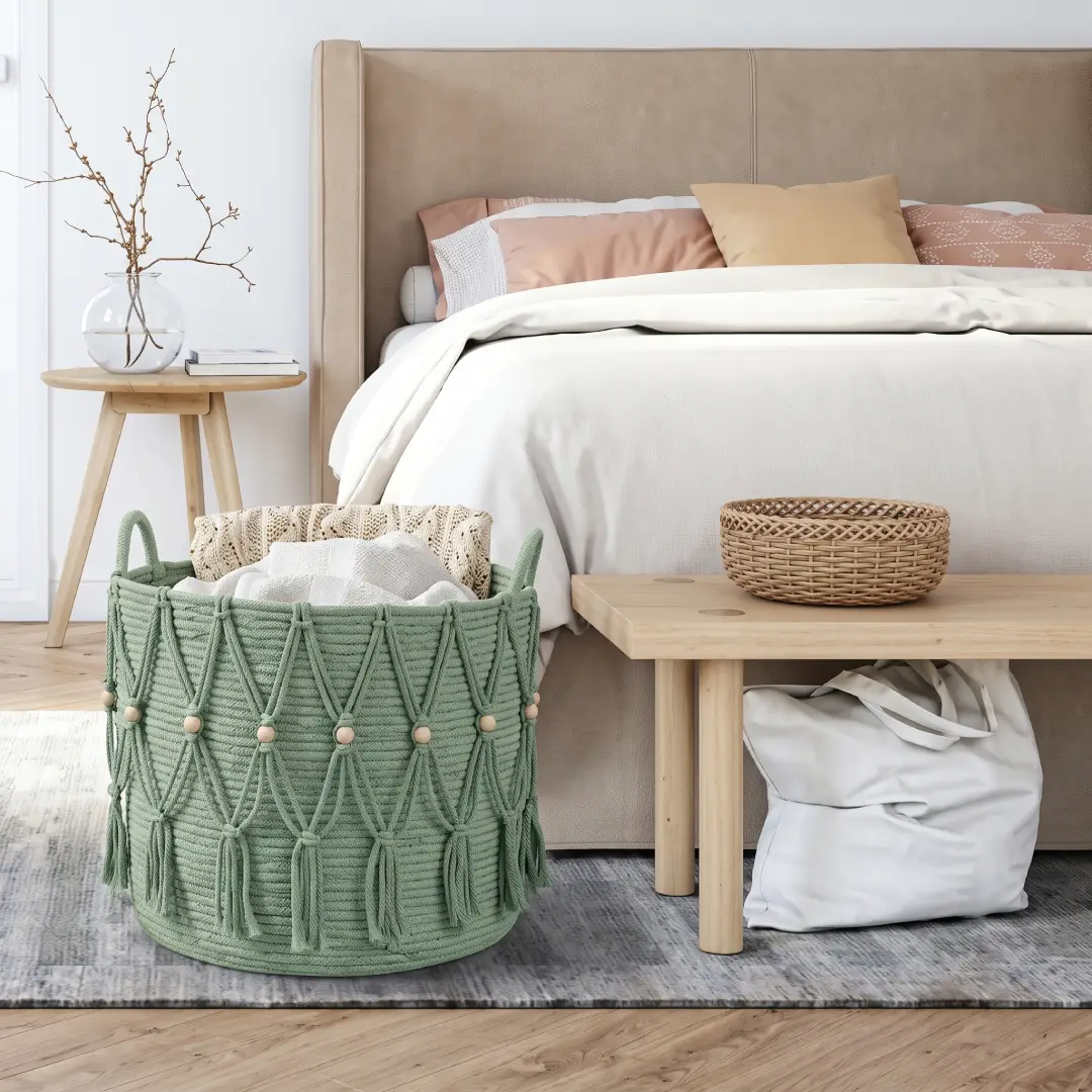 Green Blanket Basket for Living Room Storage and Decor image 3