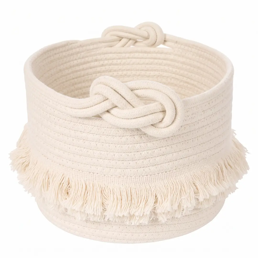Small Woven Cotton Rope Storage Basket with Tassel image 1