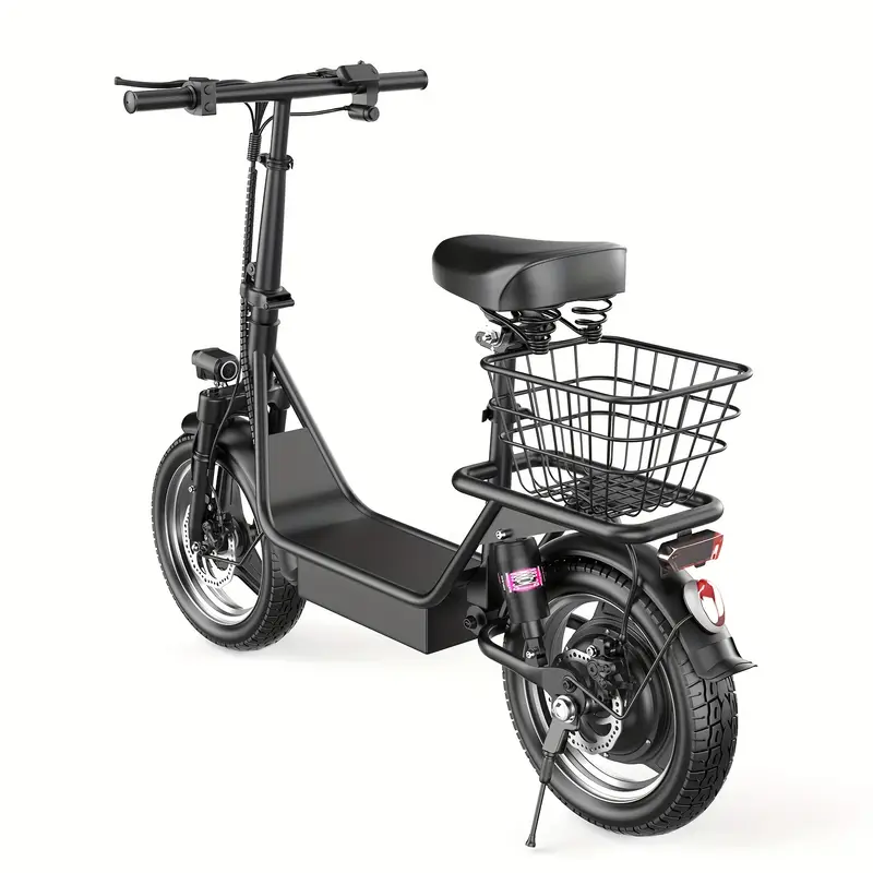 650W Peak Motor Electric Scooter, 624Wh 14'' Electric Scooter, Spacious Deck Electric Scooter with Seat, Brake Light, 3-Speed Settings, Dual Brakes And Dual Shock Absorption, Grocery Transport Scooter, Commuter Scooter, Pet Transport Scooter