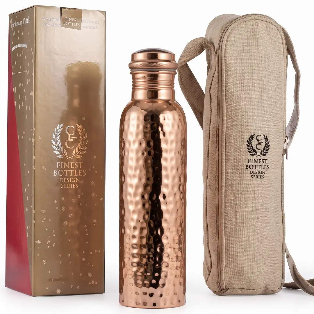Authentic Ayurvedic Copper Water Bottle 34 oz with Bag image 1