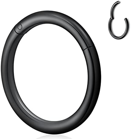 BLISI Grade 23 Titanium Nose Rings Hoops - 20G/18G/16G, 6/7/8/9/10mm Diameter, Hinged Click Rings for Nose, Lip, Helix, Cartilage, Rook - Hypoallergenic sleeper earrings, Black/Silver/Gold/Pink