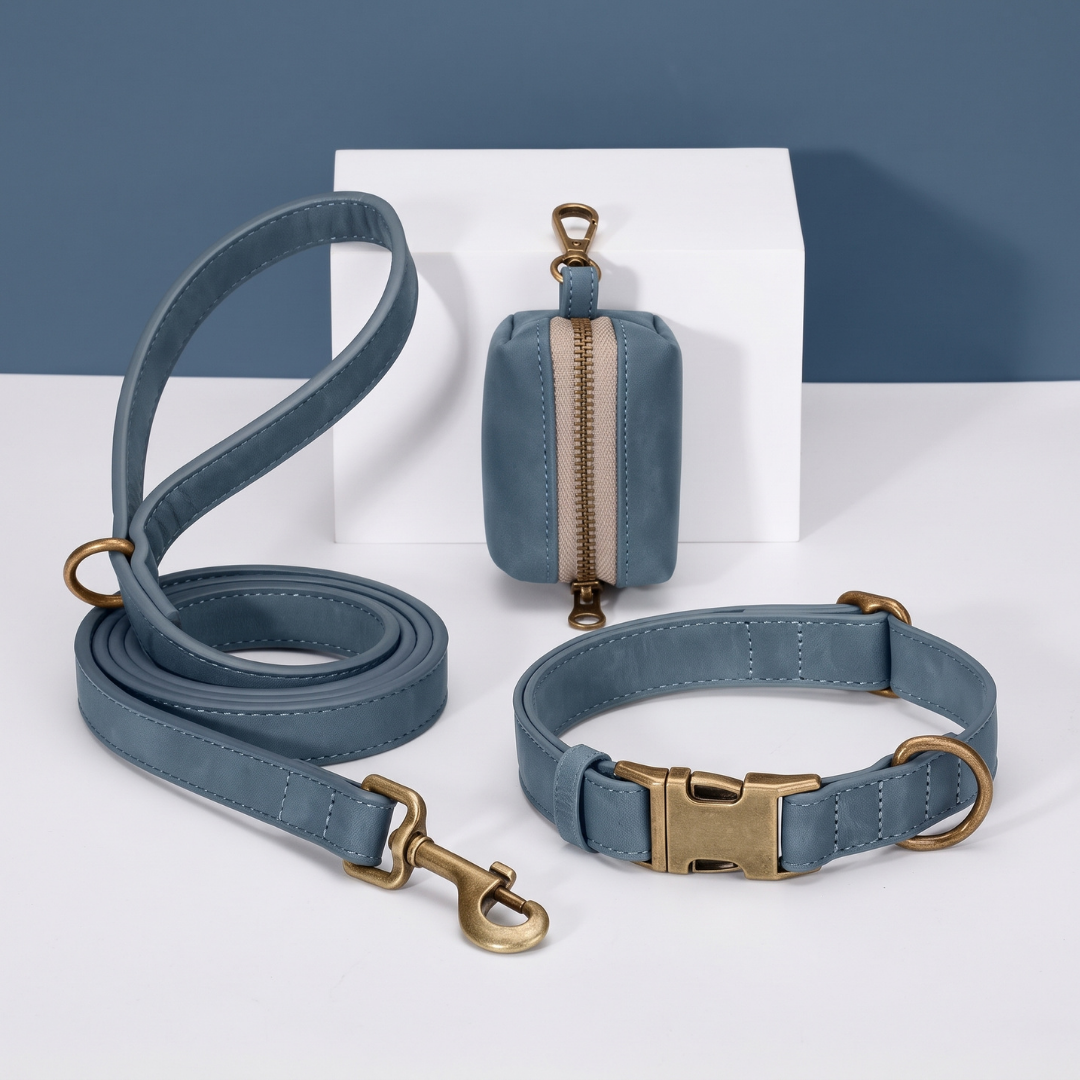 Personalized PU Leather Dog Collar Leash Bag Set image 6