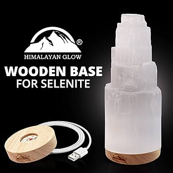 Himalayan Glow Selenite Crystal Lamp 20cm, Hand Curved Morocco |Skyscraper| Crystals and Healing Stones,(ETL Certified) with Wooden Base & USB Charging Cable For Healing Cleansing & Meditation