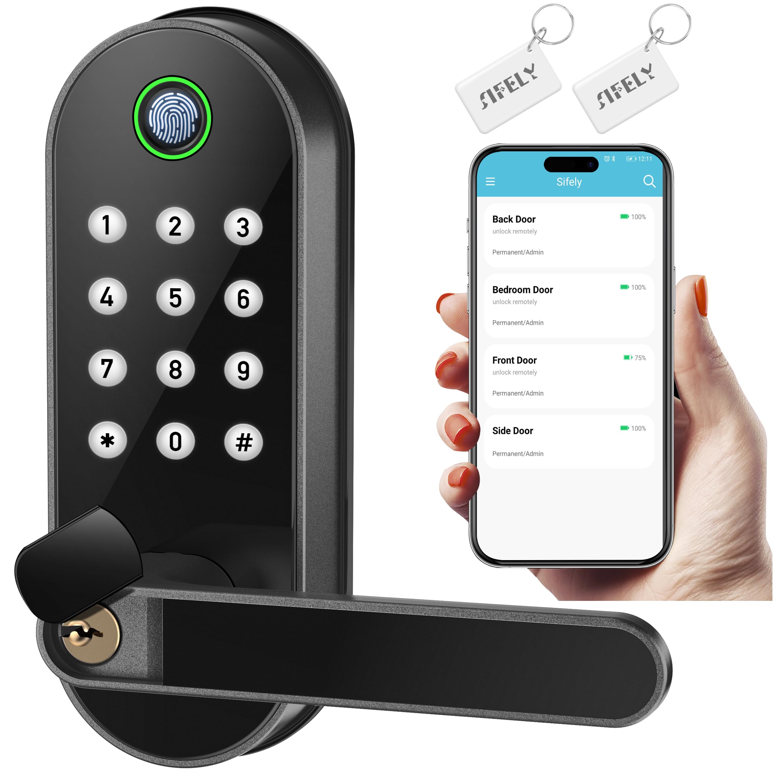 Fingerprint Smart Door Lock with Handle & Keypad – No More Lost Keys, Keyless Entry & Remote Access for Home, Kids, Airbnb & Rental Property, DIY Install, Alexa & Google Compatible