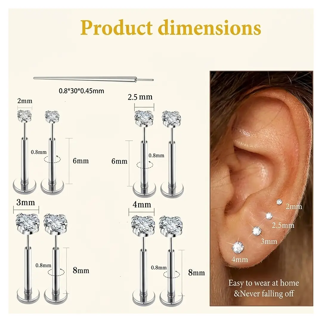 20G Flat Back Earrings Stud for Tragus Cartilage Piercing image 5