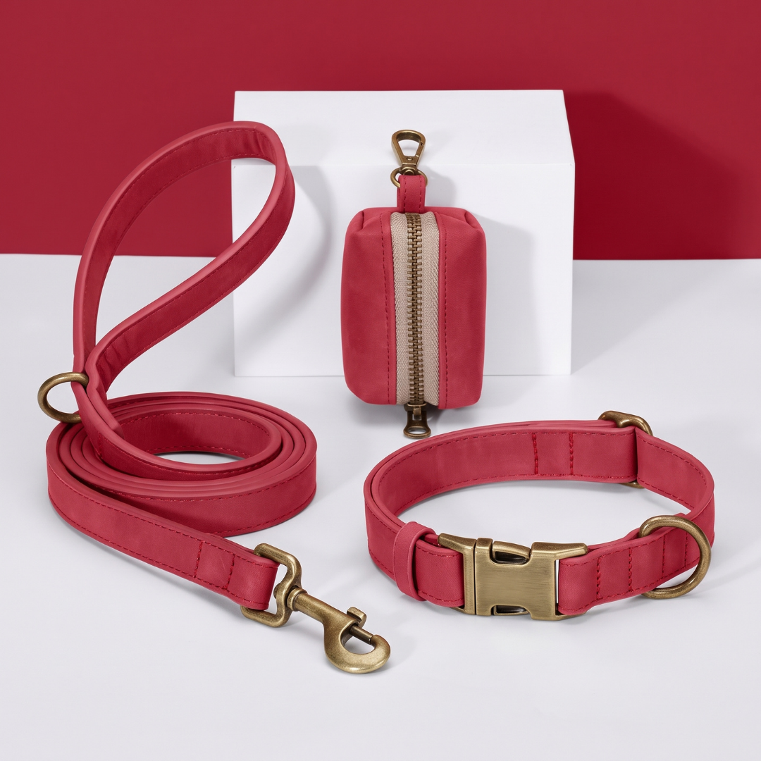 Personalized PU Leather Dog Collar Leash Bag Set image 2