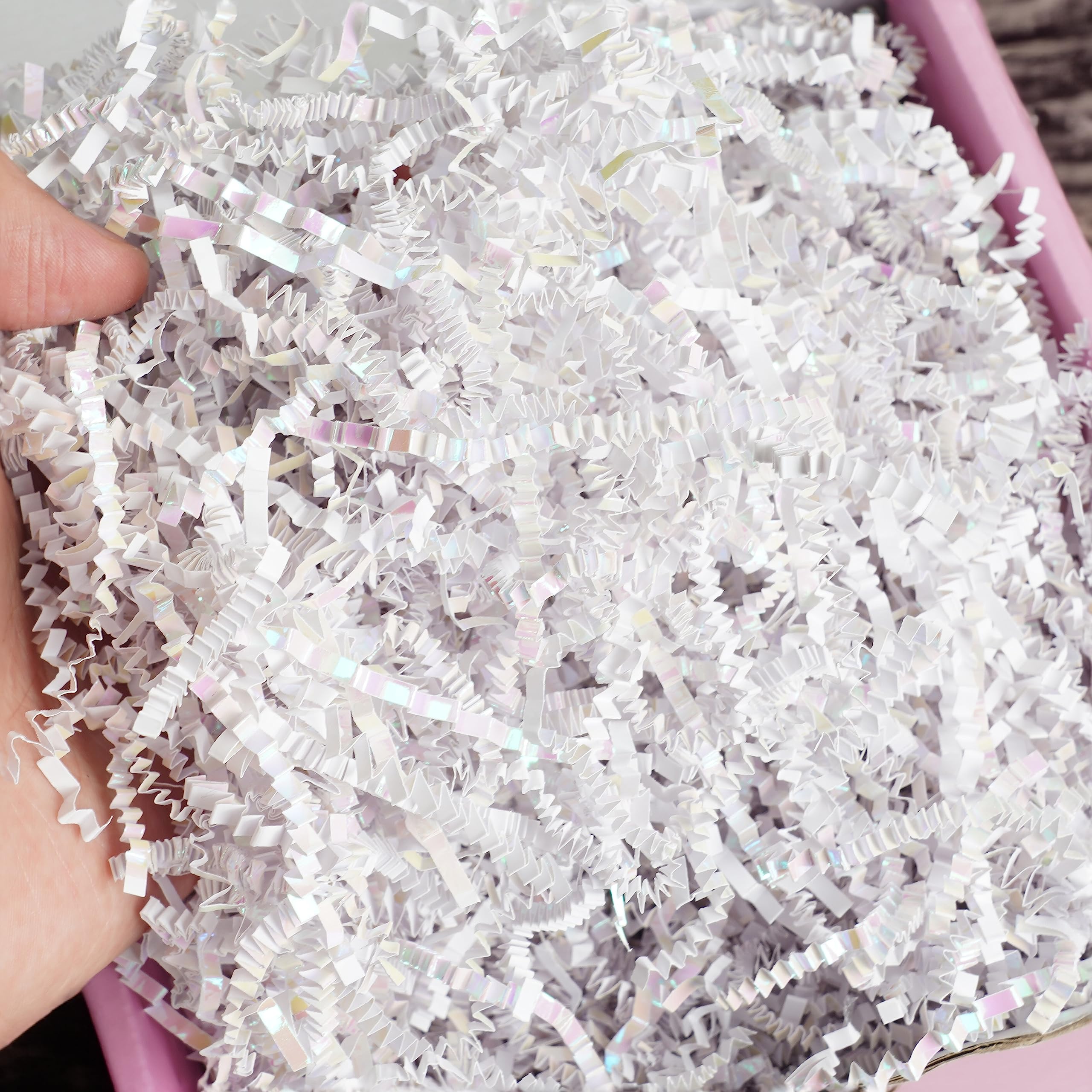Uptotop 5oz Crinkle Cut Paper Shred Filler for Gift Wrapping, Gift Basket Filling, Perfect for Birthday, Christmas, Thanksgiving, Halloween, Easter, Valentine's Day, Mother's Day, Father's Day, Wedding & Holiday Decor (Diamond White)