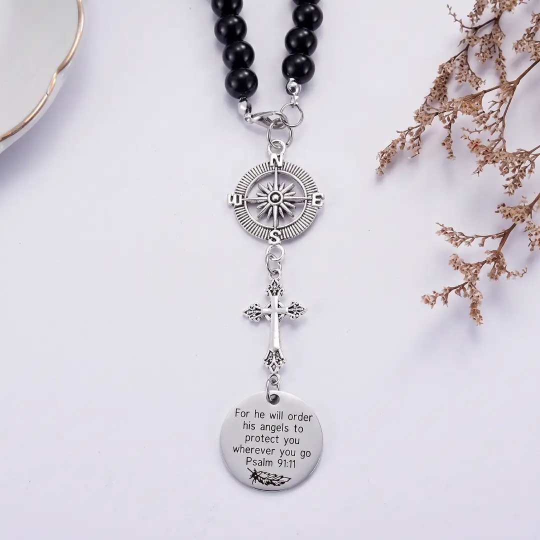 Cross Car Mirror Charm with Guardian Angel Psalm 91:11 image 2
