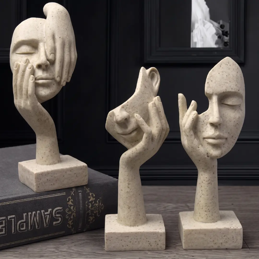 3 Pcs Thinker Statue Abstract Resin Figurines for Home Office Decor image 3
