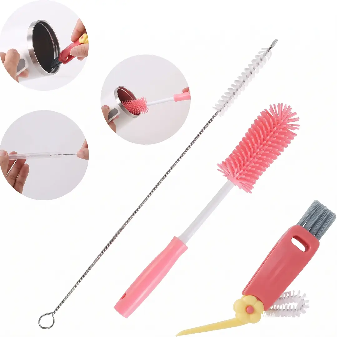 3 Pack Bottle Brush Set with Straw and Lid Cleaner image 1