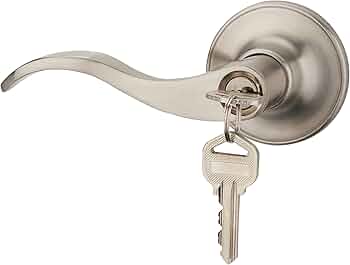 1 Pack of HENYIN Wave Lever Keyed Entry Door Lock/Door Knob Hardware Handle and Closet Lockset, Silver Color, with Key,Left Hand(805SN-L)