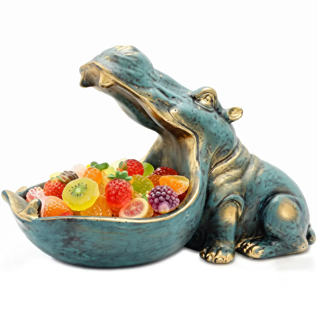 Hippo Statue Candy Dish Resin Decorative Key Bowl image 1