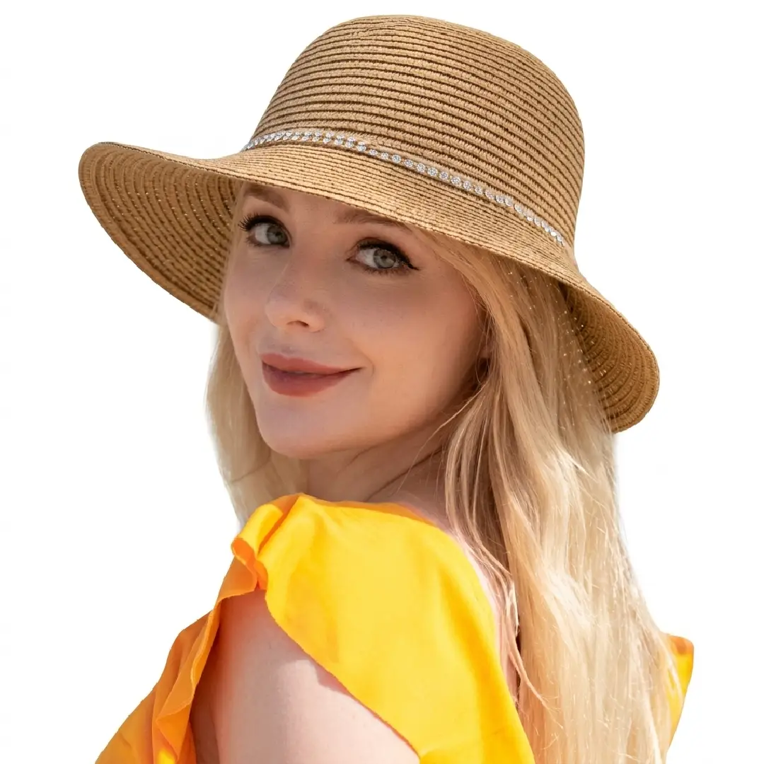 Women's UPF 50 Wide Brim Straw Sun Hat