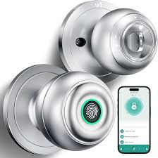 KLLOQUE Fingerprint Door Lock, Smart Fingerprint Door Knob with Lock, Biometric Door Locks with App Control & Key, Keyless Thumbprint Entry Door Locks for Bedroom, Front Door, Home, Apartment-Silver