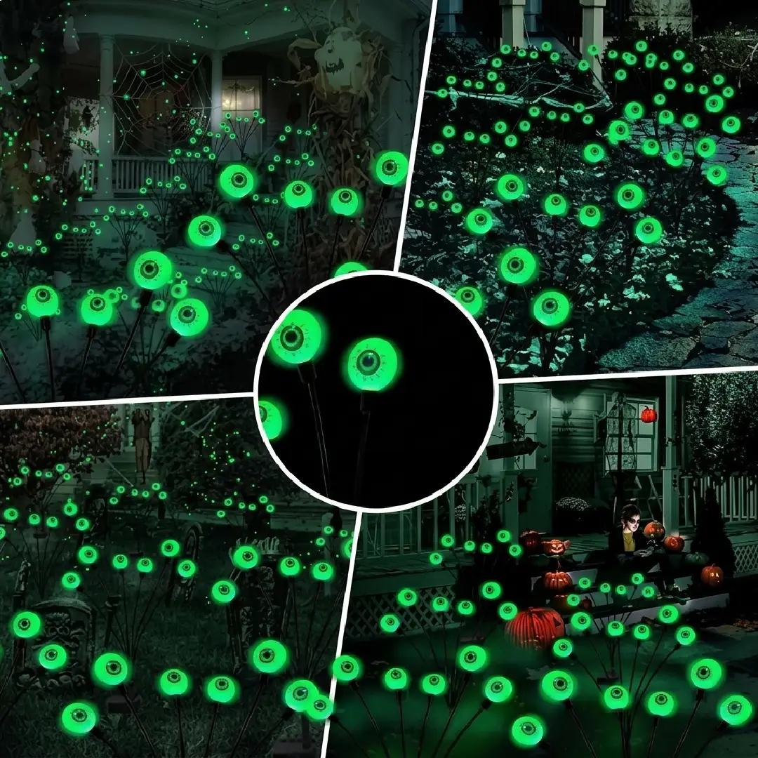 2-Pack Solar Halloween Eyeball Lights – 12 LED Green Outdoor Path Lights image 4