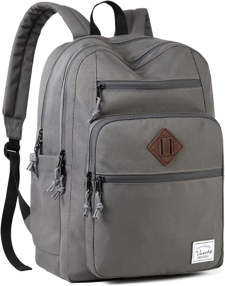 VASCHY School Backpack for Men, Unisex Large Bookbag Schoolbag Casual Daypack for High School/College/Teens/Travel/Work Gray