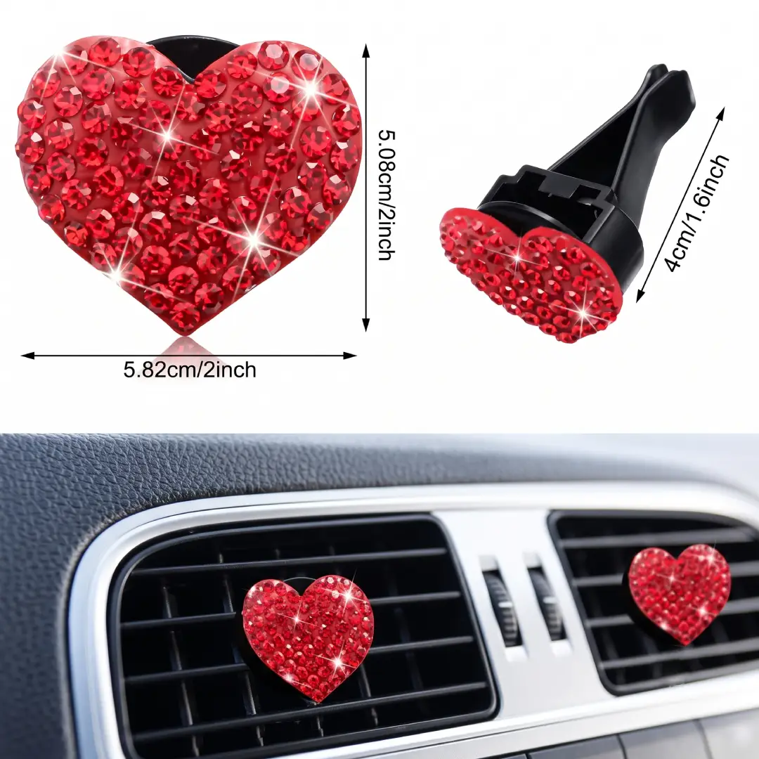 5 Pcs Bling Red Lips Car Air Vent Clips Heart Rhinestone Charms image 5