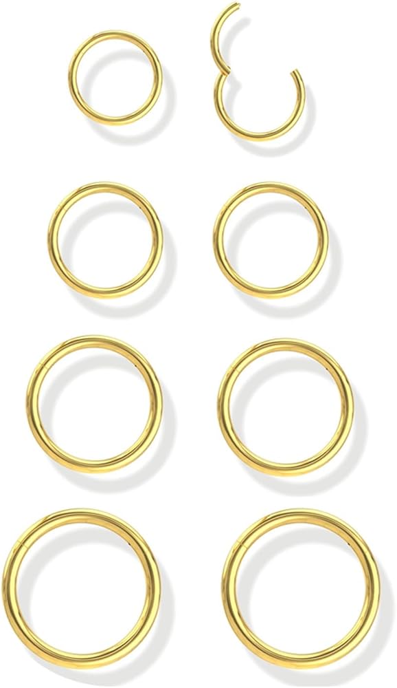 BSJ4U 18G 20G Gold Plated Nose Rings for Women Men Surgical Stainless Steel L Shaped Corkscrew Straight Hinged Nose Rings Hoops Clicker Flat Back Threadless Push Pin Threadless Nose Stud Heart Butterfly Flower Bow CZ Nose Piercing Jewelry