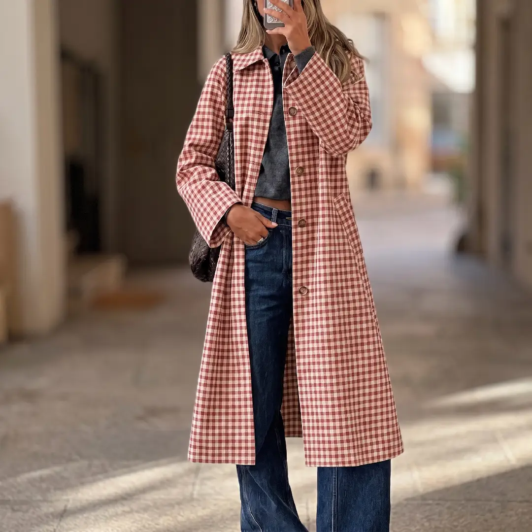 Cicy Bell Women's Plaid Trench Coat – Long Single-Breasted Fall Jacket image 1